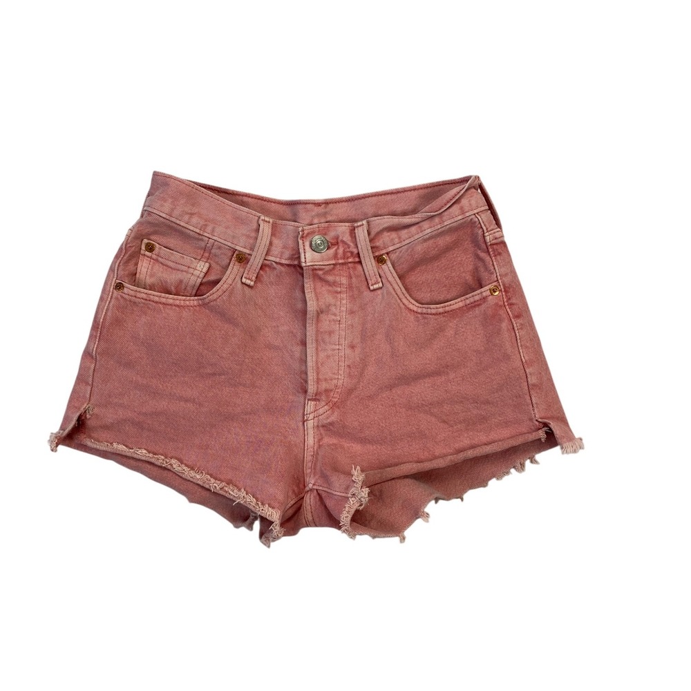 Levis 501 Pink Denim‎ Shorts Sz W25 Womens High Waisted Raw Hem Distressed